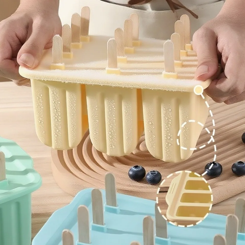 New 12 Grids Silicone Popsicle Mold Easy Release Reusable Ice Cream Maker Non-stick with Lid Frozen Dessert Tray Kitchen Baking