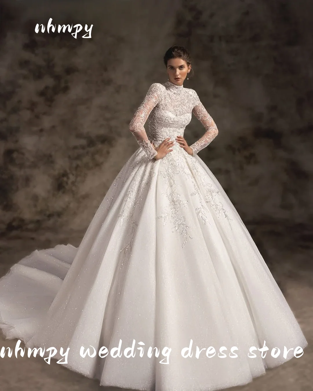 

Nymph high Neck Pleat Bride Robe Illusion Mermaid Bridal Dress Sexy Pearls Wedding Gown Customized Vestido De Novia Court Train