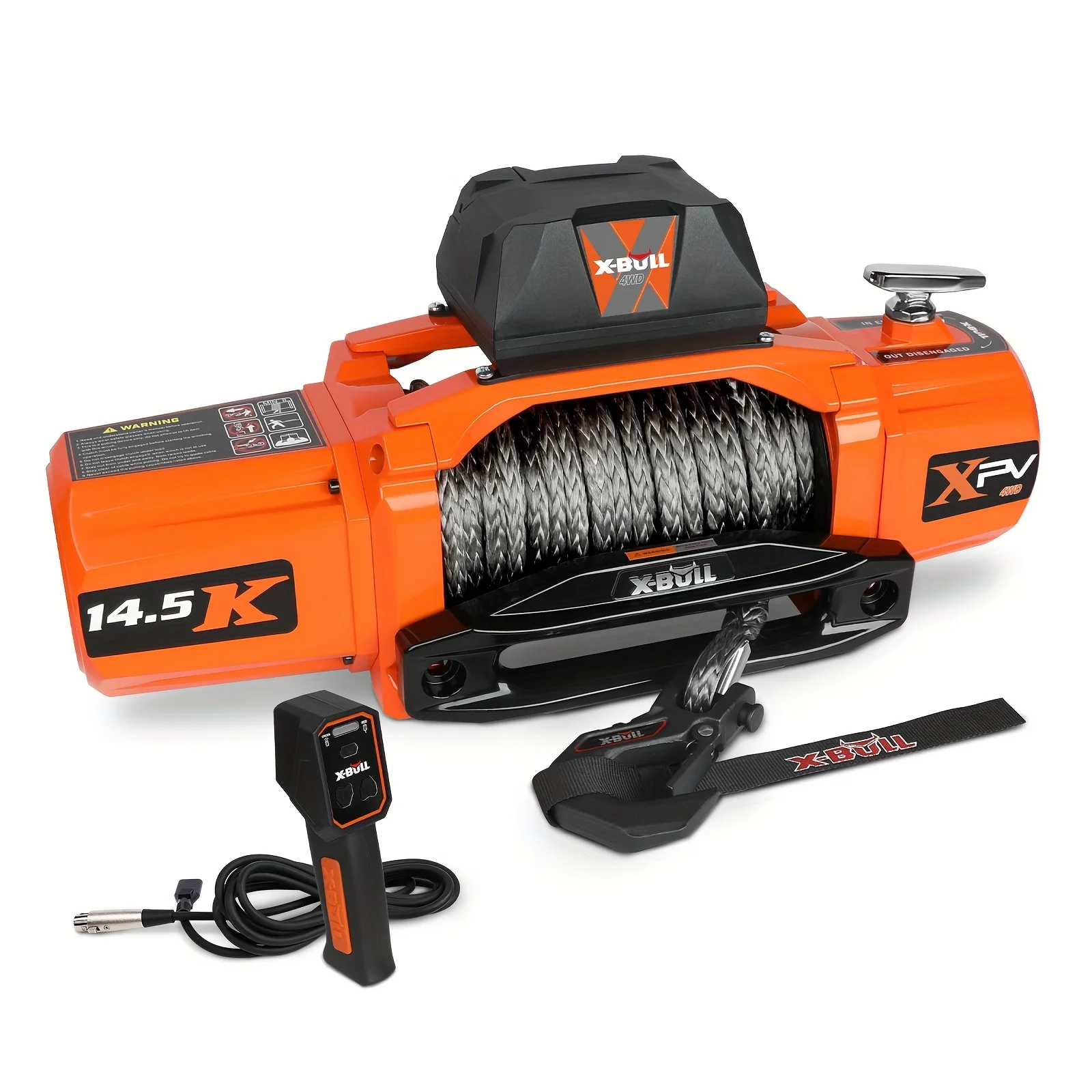 

X-BULL Electric Winch 14500lb Electric Truck Winch 12V Synthetic Rope Fairlead Wired Winch Red for Road Jeep SUV Boat