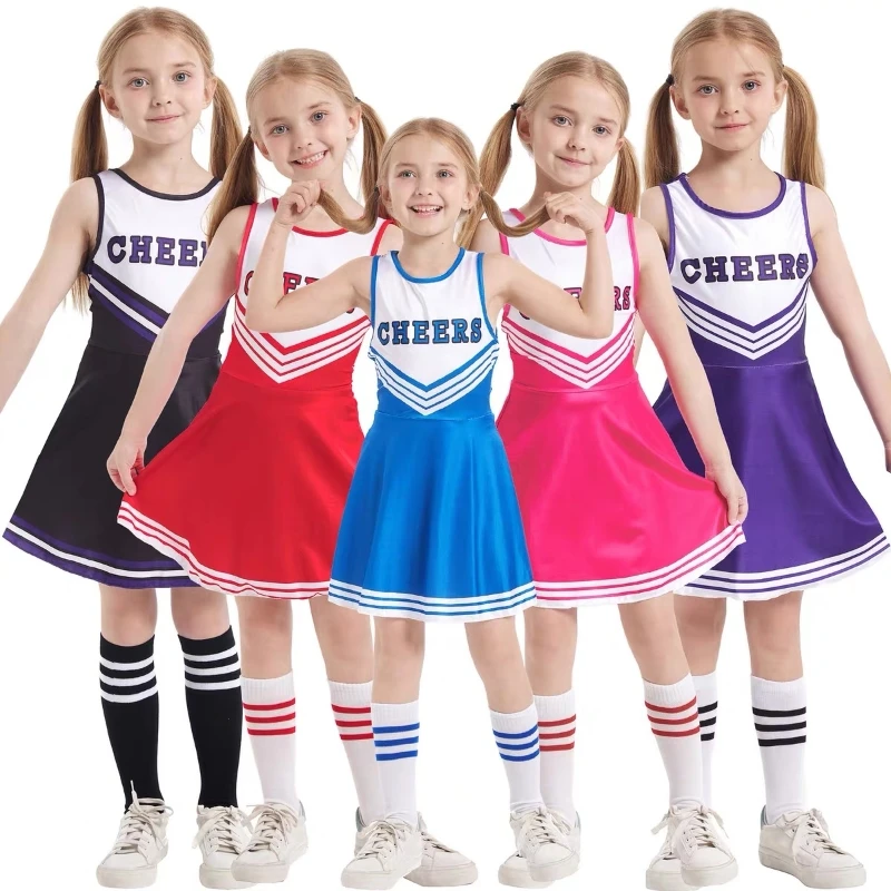 Children\'s Cosplay Skirt Cheerleading Uniform with Small Ball Five-color Sleeveless Football Campus Performance Cosplay Skirt