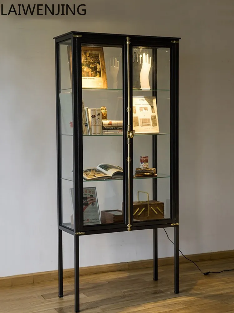 

HLZ retro wrought iron transparent glass display cabinet simple modern light luxury boutique display cabinet