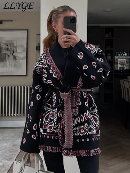 Elegant Knit Jacquard Tassel Belt Cardigan Women Lace Up Lapel Long Sleeve Warm Sweater 2026 Autumn Winter Lady Knitwears New 5 Elegant Knit Jacquard Tassel Belt Cardigan Women Lace Up Lapel Long Sleeve Warm Sweater 2026 Autumn Winter Lady Knitwears New 5