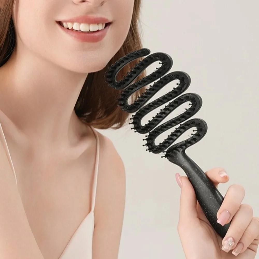 

Fashion Plastic Hollow Large Curved Comb Soft Bristles Anti Static Styling Comb Vent Hair Brush Daily Use