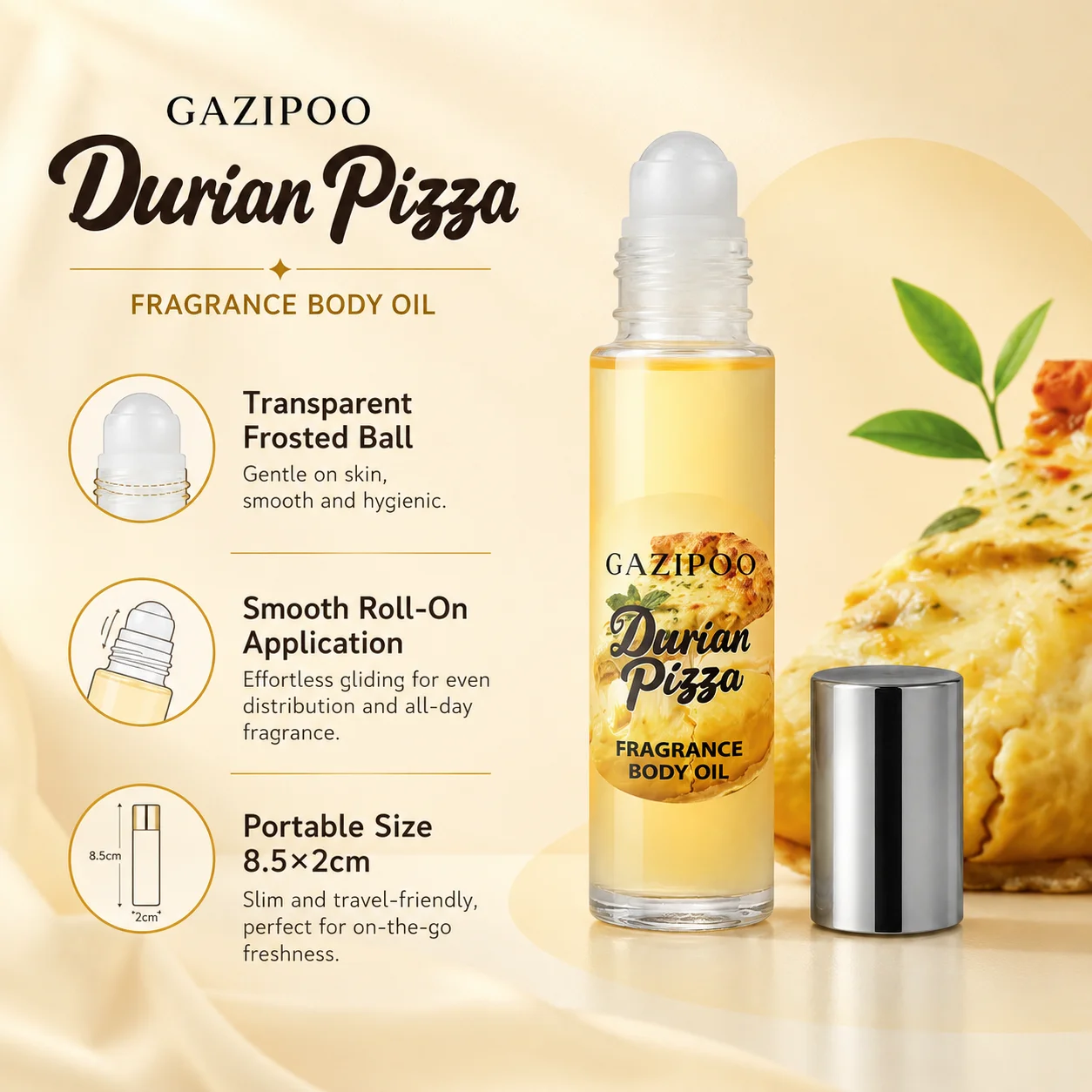 10ml Durian Pizza Fragrance Body Oil - Rich Gourmand Subtle Perfume Oil, Original Eau de Toilette Traveling or Dating Bathroom