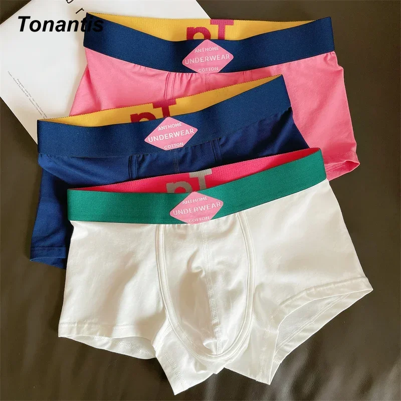 3Pcs/Pack Men\'s Panties Cotton Boxer Shorts Solid Color Comfortable Mid-Rise Man Underwear Breathable Men Underpants M-XXXL