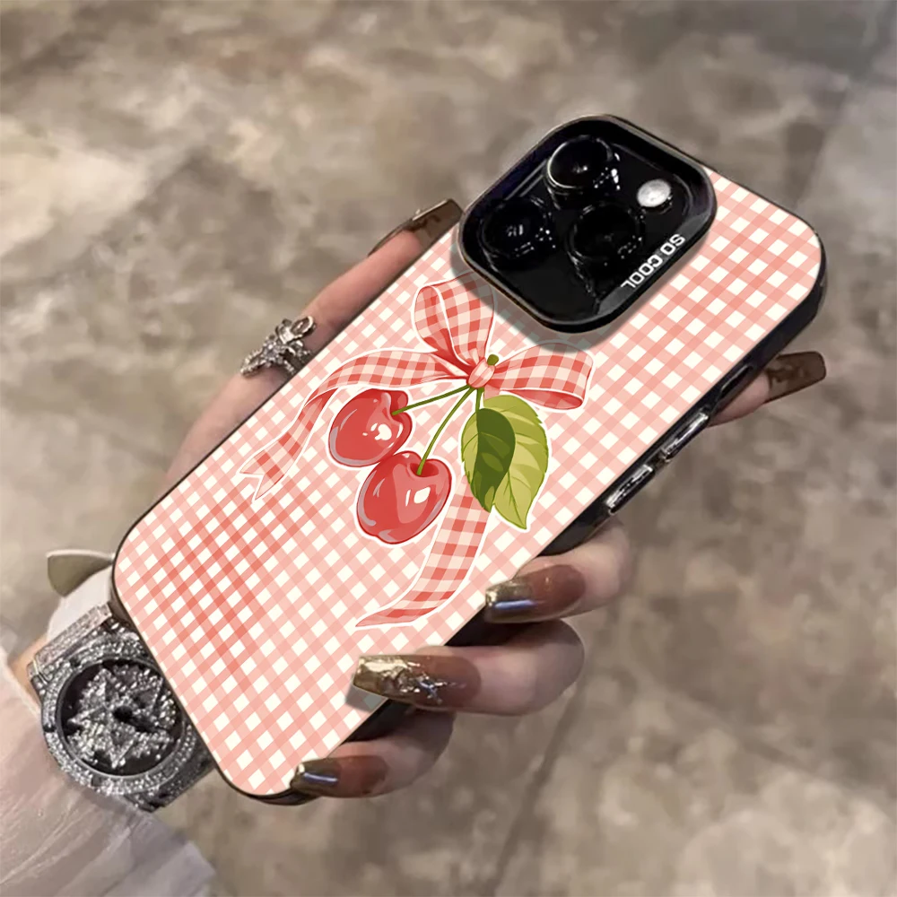 Niedliche Erdbeer-Karo-Hülle für iPhone 16 17 15 Pro Max Hüllen iPhone 17 11 12 13 ProMax 14 15 16 Plus 8 XS XR Stoßfeste Schutzhüllen – Detail 9