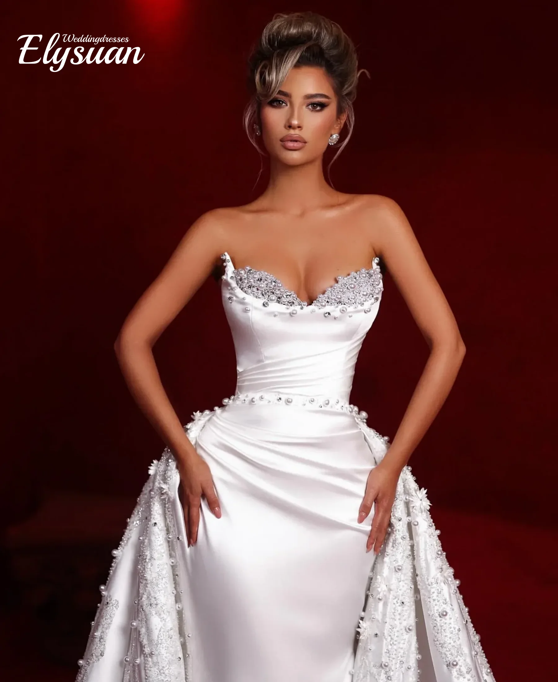 Customized Stunning Mermaid Wedding Dress with detachable train pearls sweetheart wedding dresses Bridal Gowns sweep train