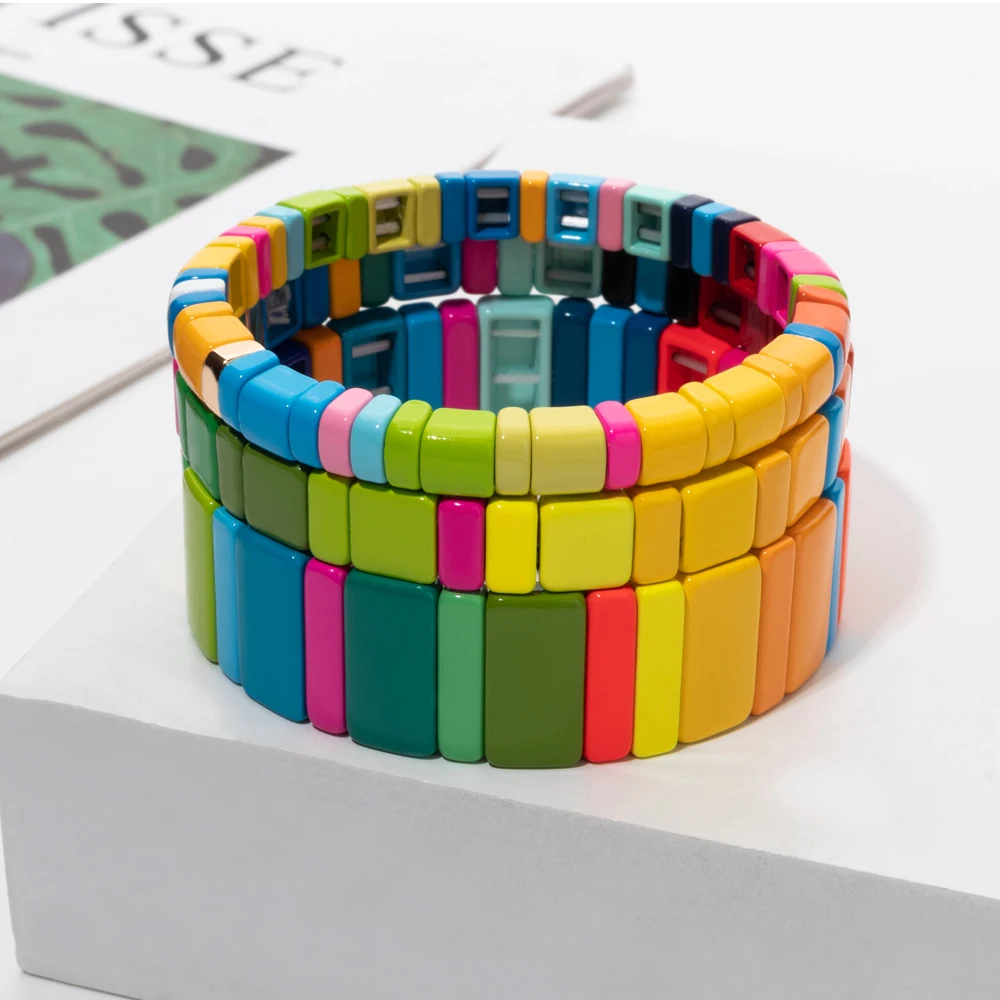 BEUTIFOR 2026 Green Yellow Blue Colroful Beaded Bangle For Women Handmade Elastic Beads Bracelets Sets