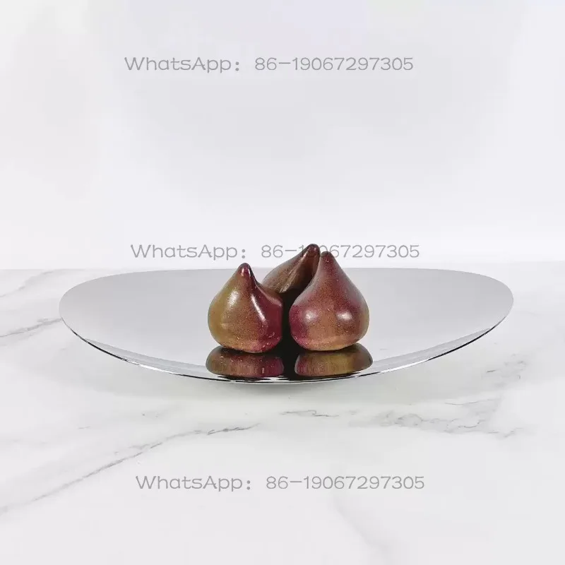 Modern Stainless Steel Silver Mirror Oval Fruit Plate Living Room Tea Decoration Ornament