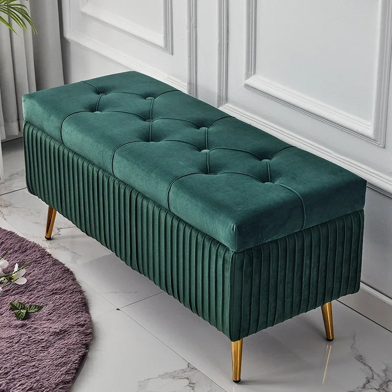 

Vintage European Stepping Stool Luxury Trendy Foot Upholstered Storage Stool Comfort Green Stołek Do Zmiany Butów Furniture