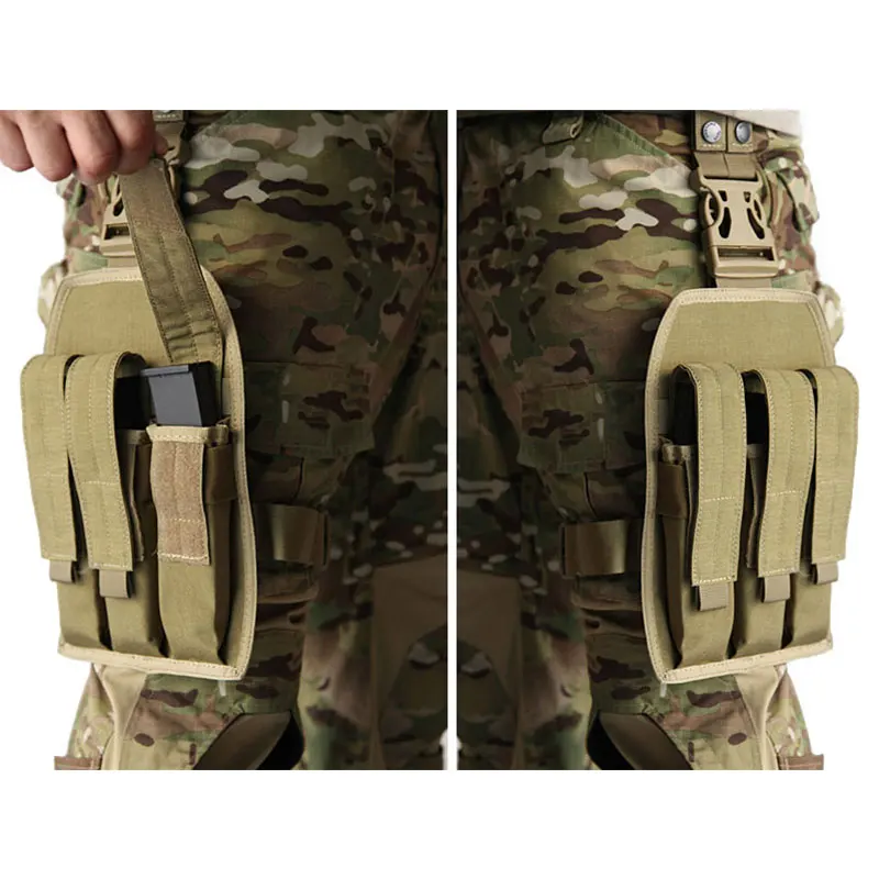 Emersongear MP7 Triple Leg Mag Pouch Tactical Thigh Magazine Bag Hunting Buckle Clip Emerson Holder Carrier For MP5 / KRISS