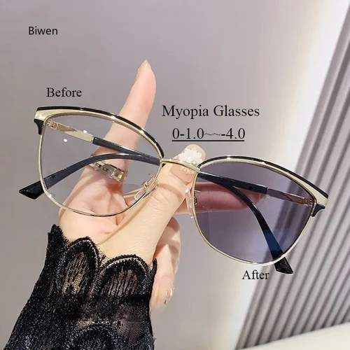 Gafas de sol fotocromáticas de ojo de gato a la moda, gafas de visión cercanas Unisex con lentes que cambian de Color, dioptrías de lujo para mujer de menos 0 ~-4,0