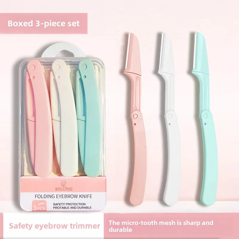 3 ชิ้น/กล่องความปลอดภัยมีดพับคิ้วสําหรับผู้หญิง Face Eyebrow มีดโกน Eye brow กําจัดขน Trimmer ใบมีดสแตนเลส