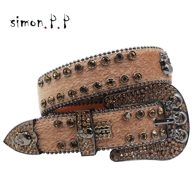 SKULL Fashion Western Rhinestones Studded Belts for Men Diamond Fashion Luxury Designer Pемень Mужской Kожаный cinturón