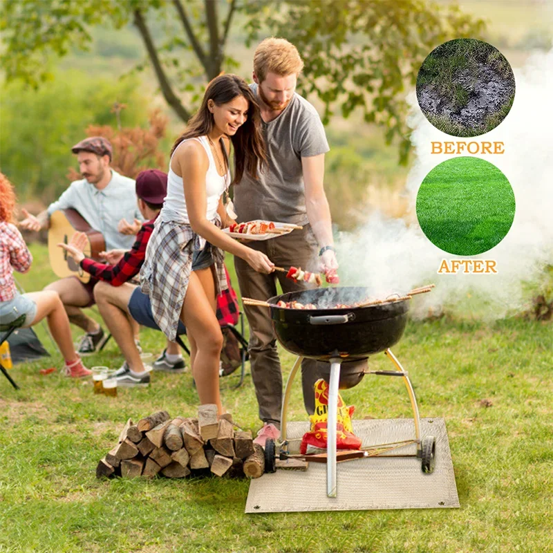 1pc Barbecue Fire Protection Pit Mat Camping Picnic Barbecue Mat High Temperature Ironing Fire Retardant Carpet Outdoor Indoor