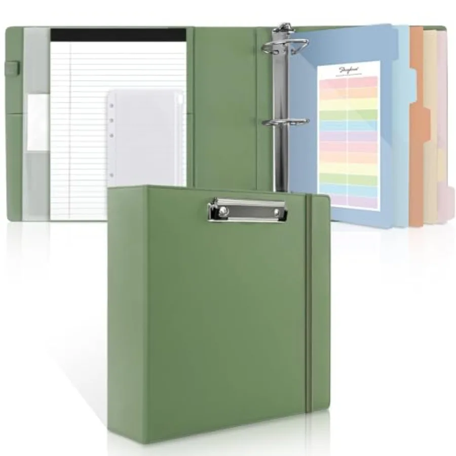 

Rg Bder ch D Rgr with Clipboard, PU Heavy Duty Clipboard Bder with Notepad and 5 Dividers with 5 Pockets, Labels, Clipboard Fol