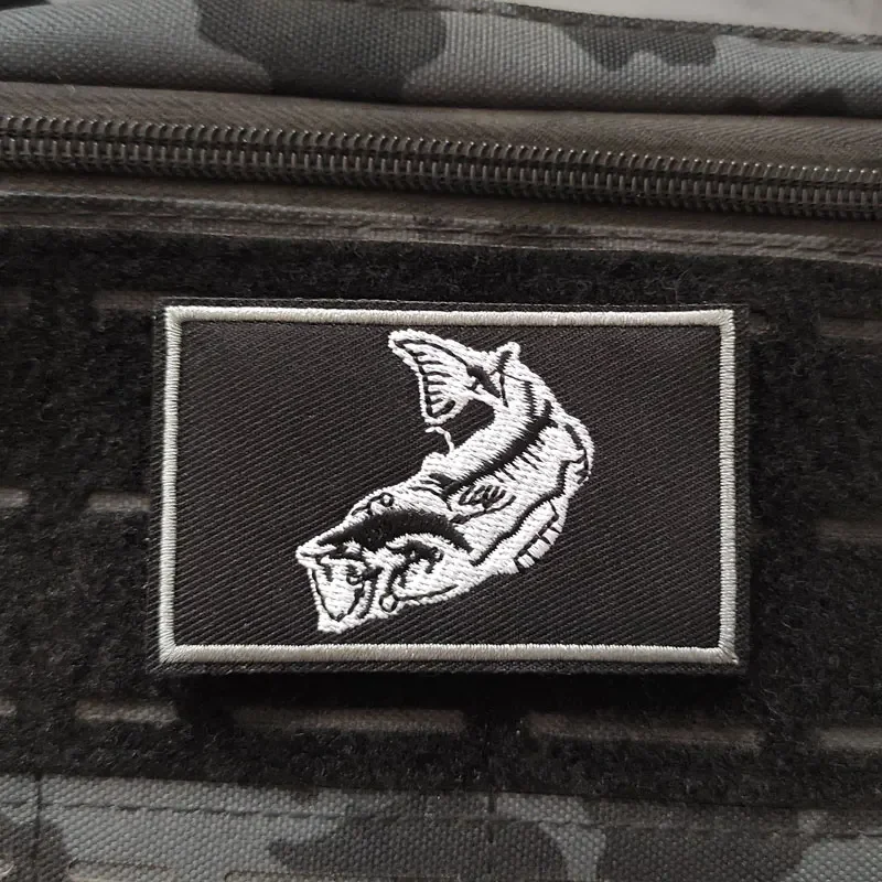 Fishing Icon Embroidery Patches on Clothes Backpack Hook and Loop Sticker Applique Morale Badge Armband Fish Bone Tactical Patch