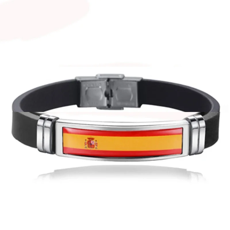 Spain Flag Leather Bracelet France Brazil Portugal Italy Canada Venezuela Flag Charm Mens Wristband Jewelry