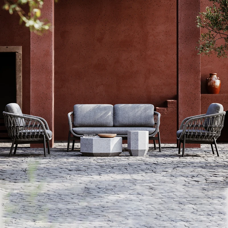 High End Hotel Patio Garden Outdoor Leisure Sofa Patio Villa Balcony Furniture Set Resorts Swimming Pool Rope Weaving Sofa
