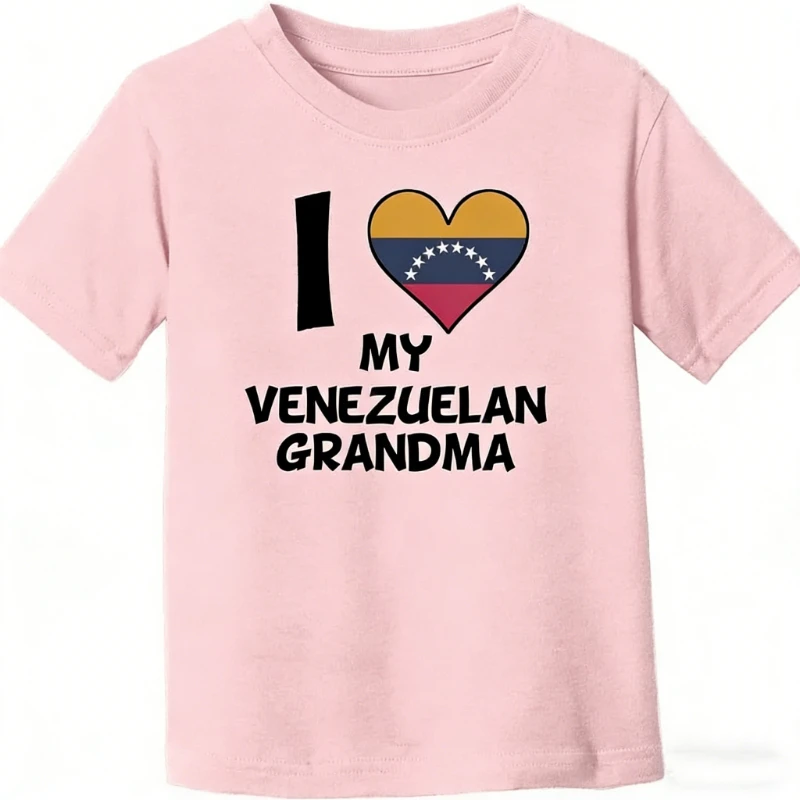 Really Awesome I Heart My Grandma Venezuelan Flag Unisex T-Shirt Crewneck Regular Short Sleeve Casual Printed T-shirt Tops