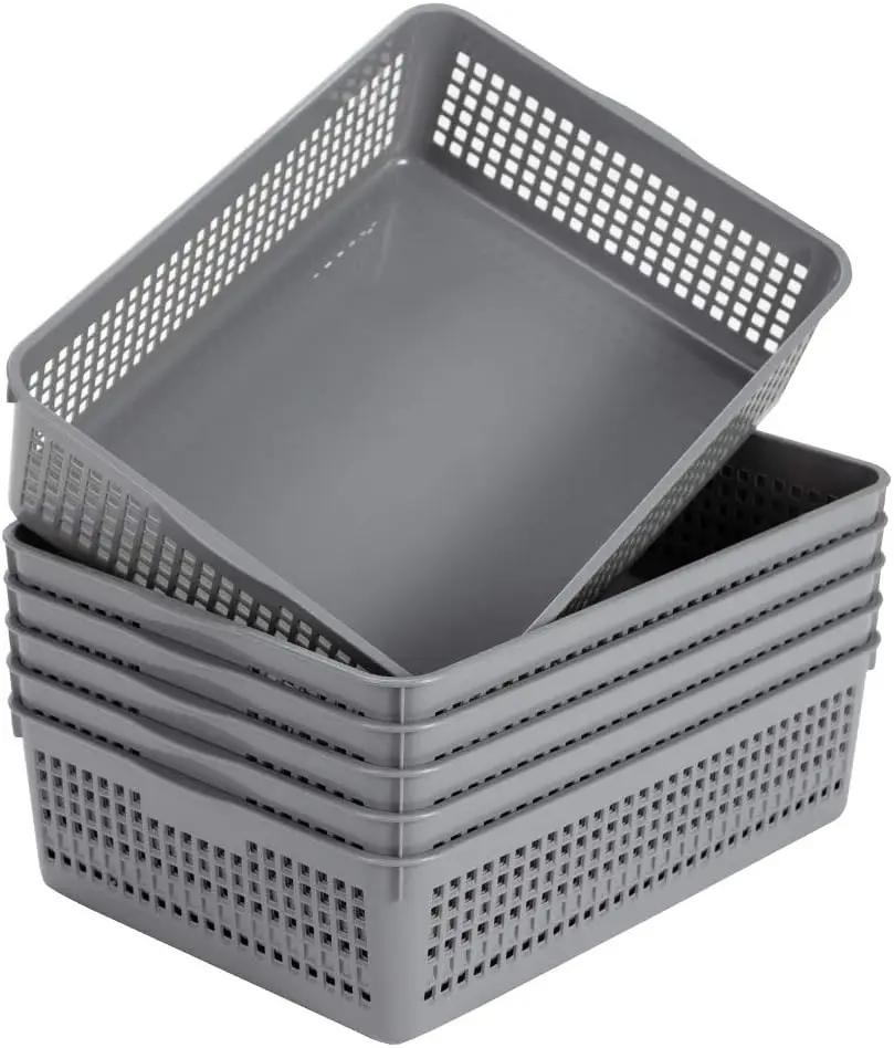 

6-Pack Gray Plastic Storage Baskets, Organizing Trays for Home Use