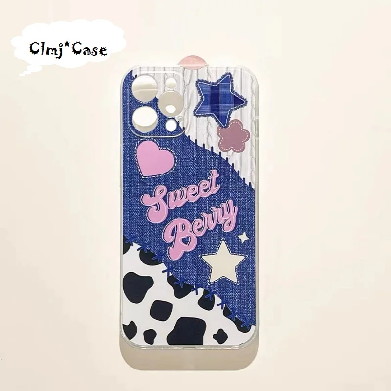 

Clmj INS Star Heart Phone Case For iPhone 11 Pro Max 13 12 Mini 14 Plus X XS Max XR 7 8 Se 2020 Soft Silicone Protective Cover