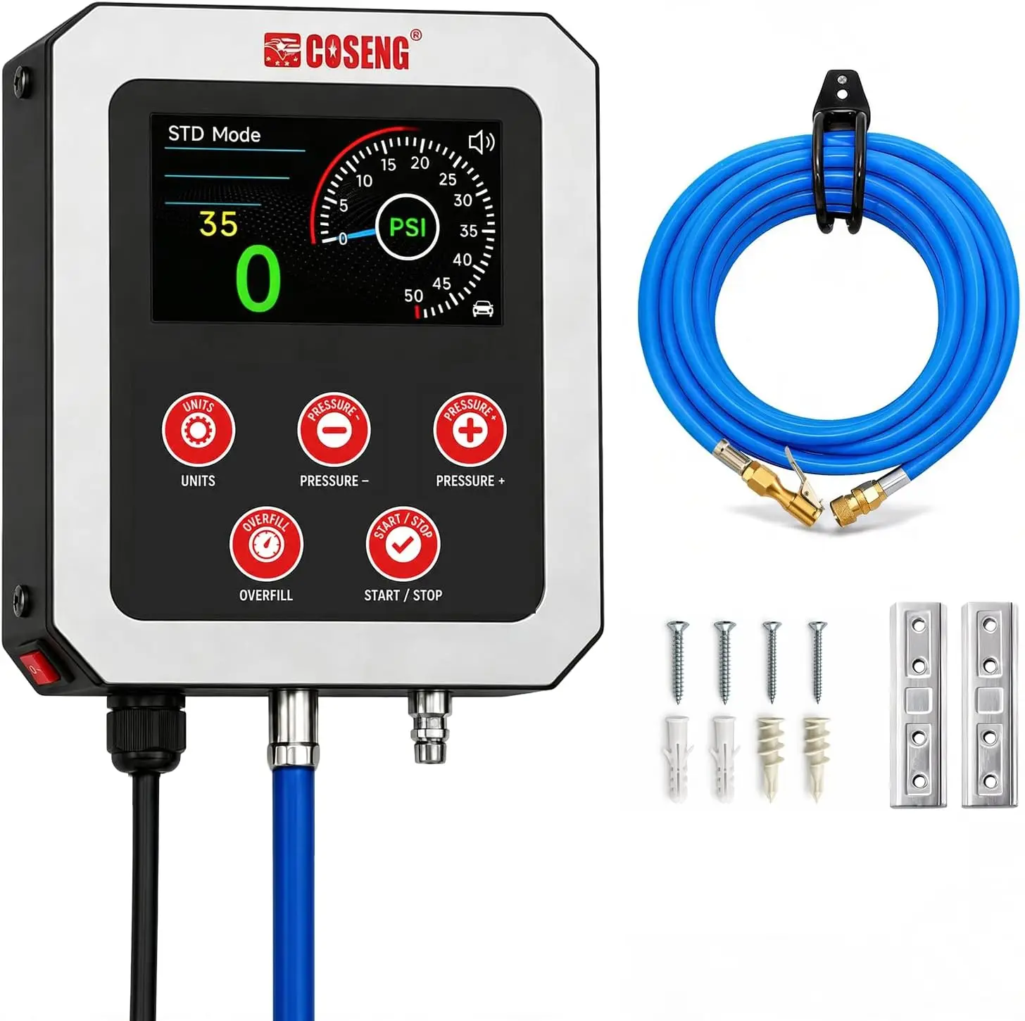 CS101 Automatic Tire Inflator, LCD Display, Steel Housing, 33ft Hose