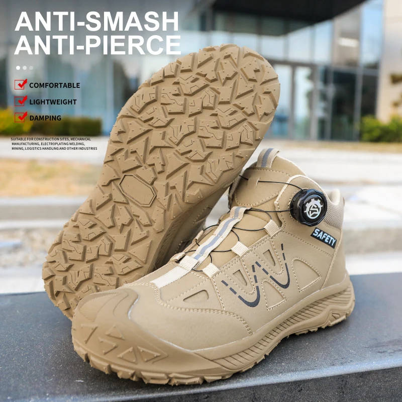 

Mid-top, knob buckle, plastic toe cap, Kevlar, anti-smashing, anti-puncture safety shoes, work shoes, protective shoes,