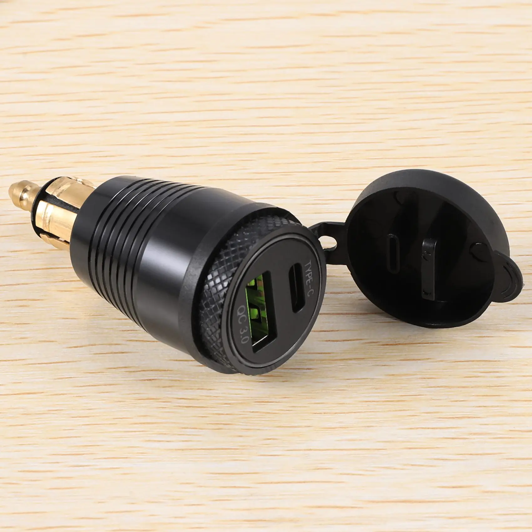 Motorcycle DIN Plug Waterproof To QC3.0 USB & Type C 30W Power Delivery Adapter Socket-ABQA