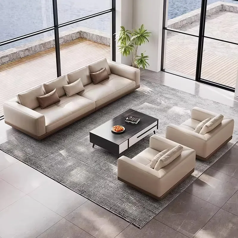 Office Luxury-Style High-Class Business PU Leather Sectional Reception Meeting Lounge Sofa Set High-Density Sponge Eco-Friendly