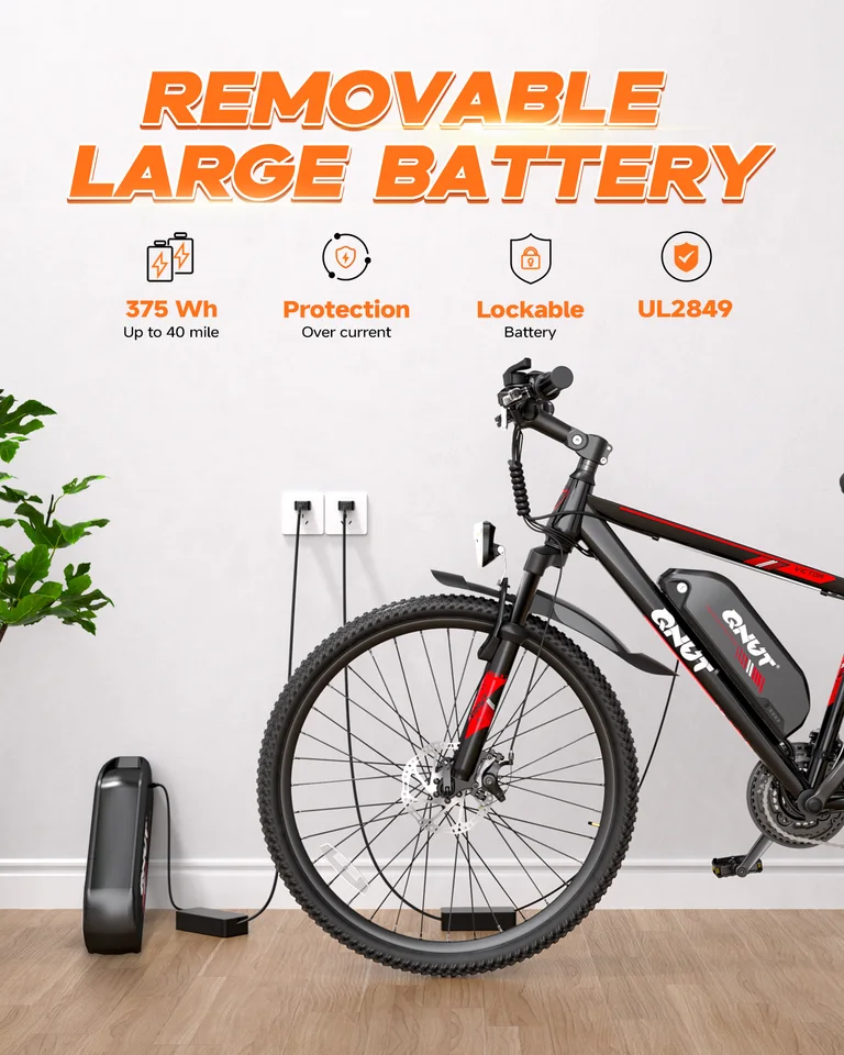 QNUT VICTOR 2.0 Pro Electric Bike For Adults 21 Speeds Gear 26" Electric Mountain Bike, 750W Peak, 20MPH, 36V 10.4Ah Removable Battery, Aluminum Frame, UL 2849 Certified Urban Commuting Ebike image 7