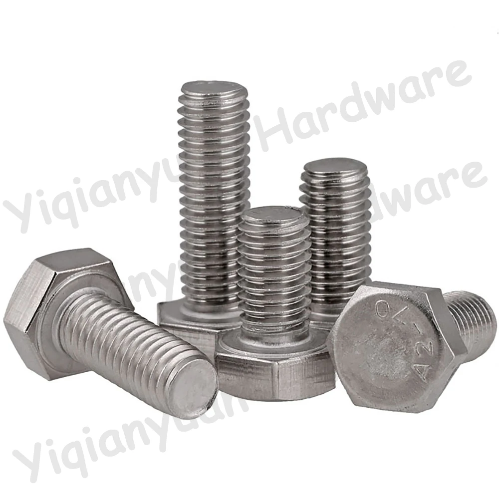 Yiqianyuan M16xP2.0 Coarse Thread DIN933 Hexagon Head Screws SUS304 Stainless Steel External Hexagonal Head Bolts Full Threaded