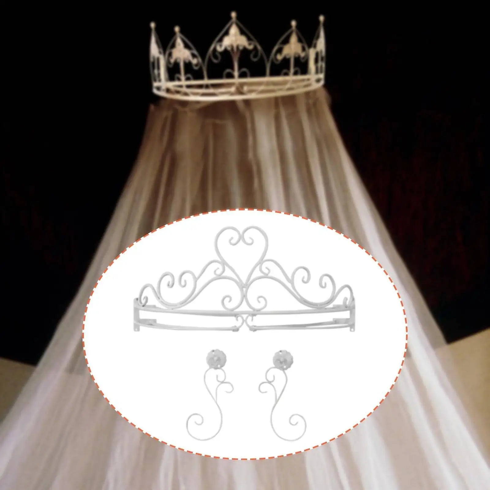 Crown Bed Canopy Frame Romantic Heavy Duty Cute Wall Mount Sturdy Curtain Holder Princess Bed Canopy Stand Decorative for Girls