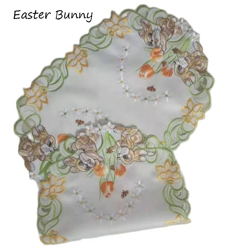 2024 Cute oval Easter bunny embroidery table place mat pad cloth party placemat doily kitchen Table decoration and accessories