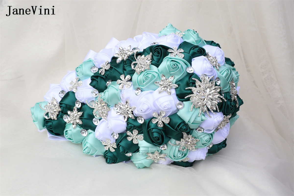 JaneVini-Bouquets de Luxe en Cascade de Clip Vert Foncé, Fleurs Artificielles pour Patients, Accessoires de Mariage pour la Mariée