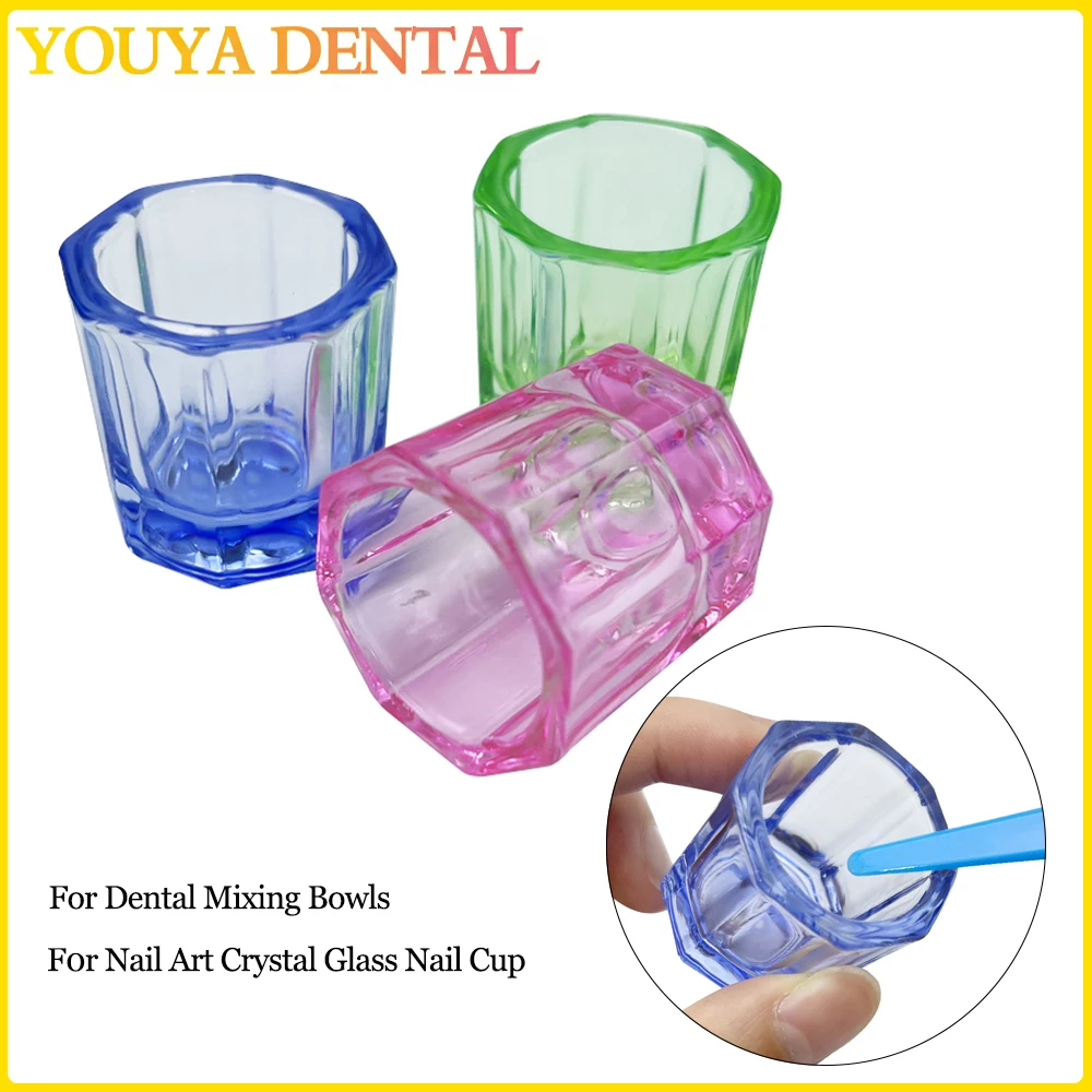 

Crystal Glass Dish Dental Mixing Bowls Liquid Nail Art Acrylic Powder Liquid Nail Cup Octagonal Glassware Dentist Lab Tools