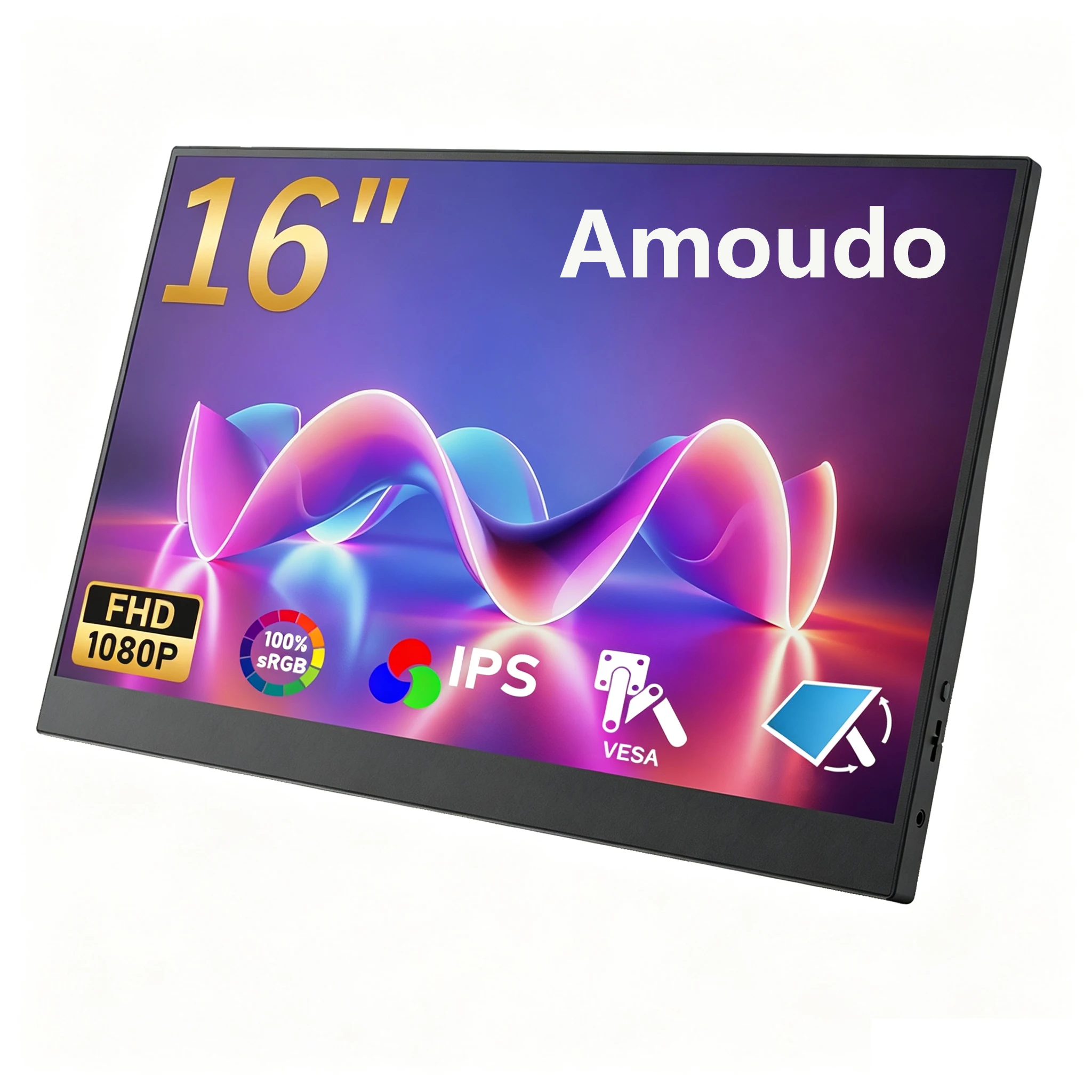 Amoudo 16 Inch Portable Monitor 1920x1200P  Extend Display IPS LCD Panel Penhole Stand VESA USBC Mini HDMI Mobile Display