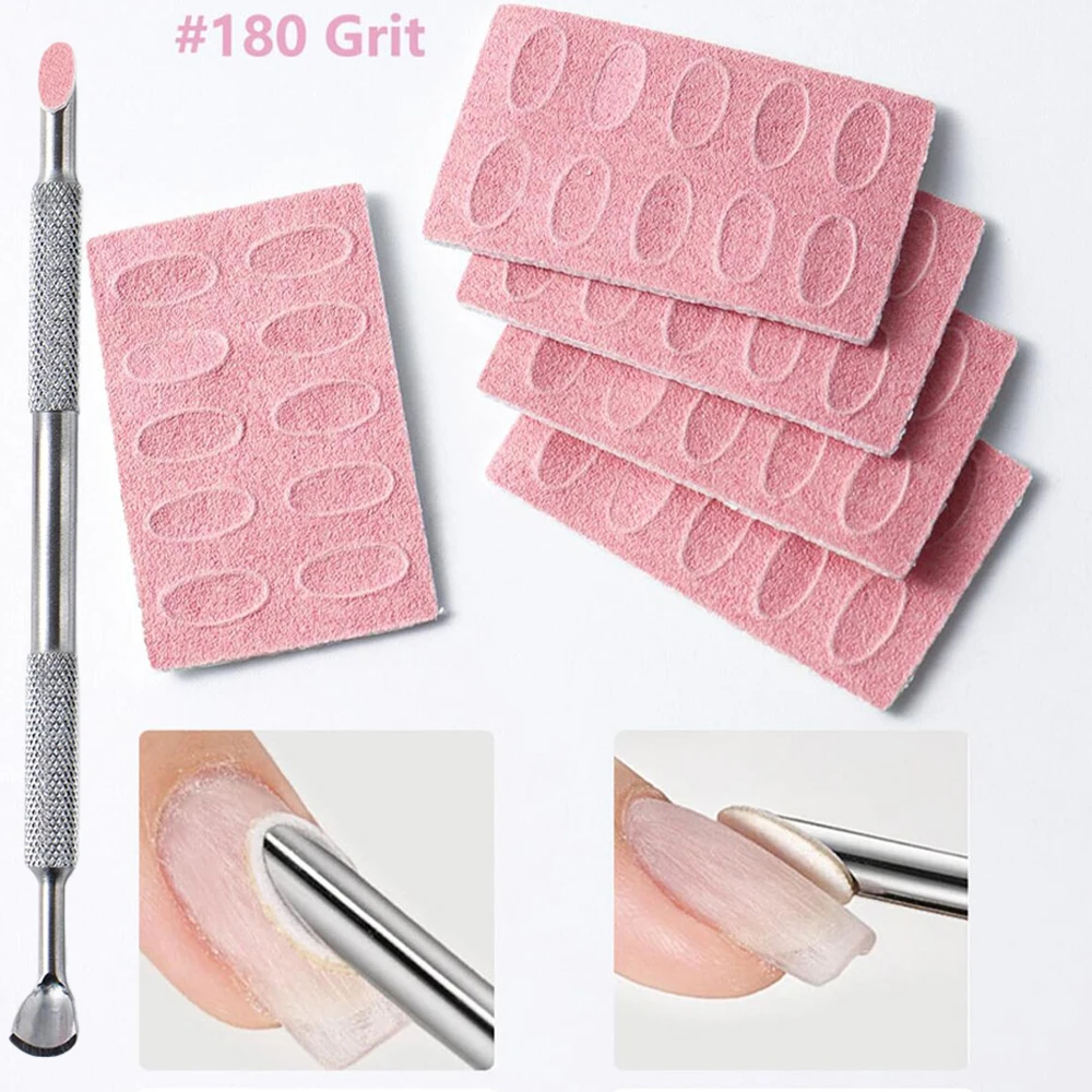 

1Pcs Russian Nail Steel Push with Pink Self-Adhesive Sandpaper(5sheets) #180Grit Nail Cuticle Pusher Pre Polishing Manicure Tool