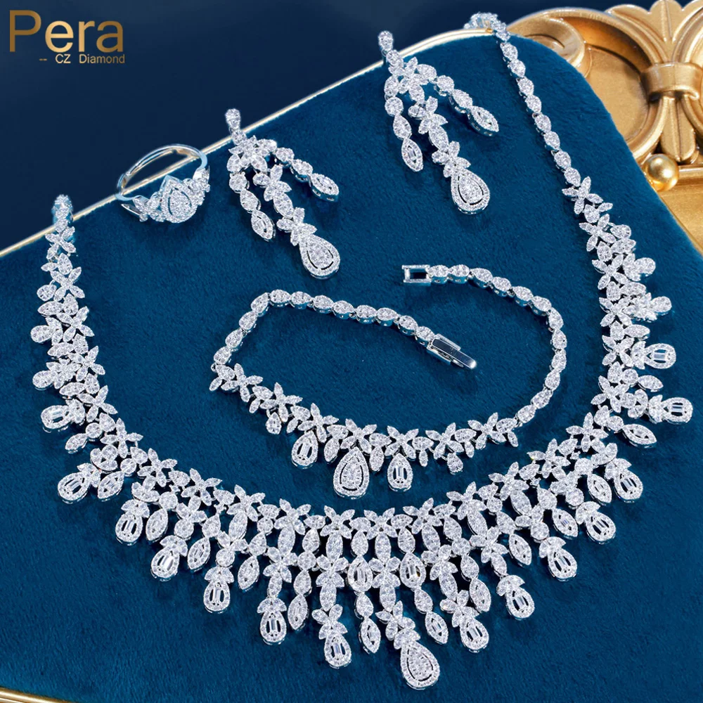 Pera Brand Designer Hanging Waterdrop CZ Stone Earrings Necklace Bracelet Ring for Bridal Wedding Dinner Party Jewelry Sets J533