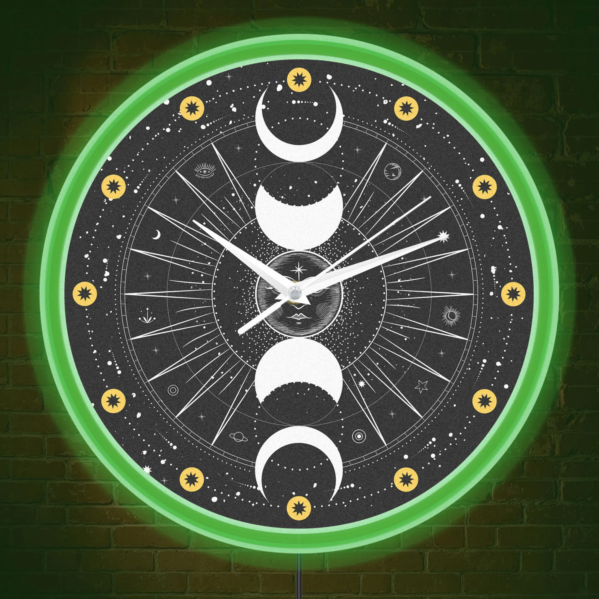 Mystic Lunar Cycle Neon Wall Clock Celestial Moon Sun Illuminated Wall Sign Moon Phase LED Light Up Clock Astrology Home Decor