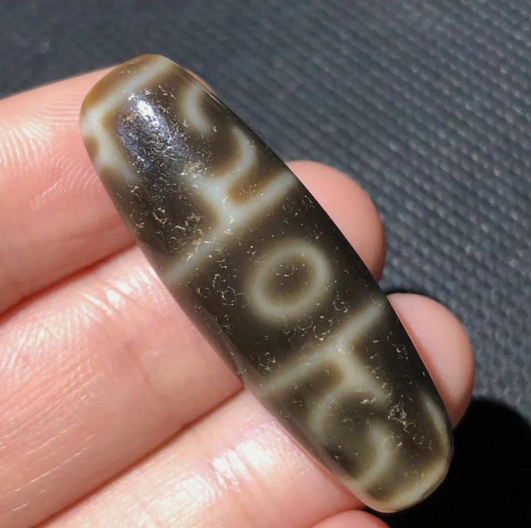 Magic Power Tibetan Old Agate 3Eye lianshifaqi Totem dZi Bead 13*38mmP18