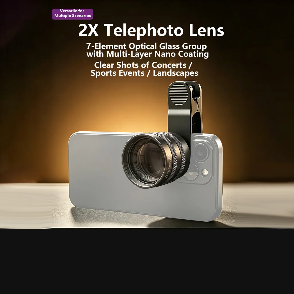 Universal 2X Telephoto Phone Camera Lens with Phone Clip for iPhone 15‑17 Pro Max for Xiaomi Android Phone Concert Shooting Kit