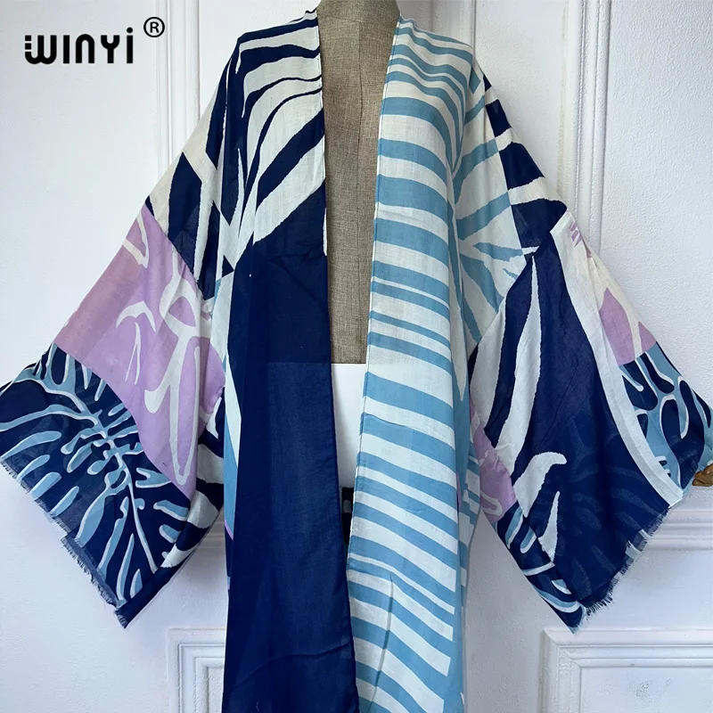 WINYI kimono Bohemia kardigan z nadrukiem abaya dubaj luksusowe eleganckie stroje plażowe cover-up seksowne bawełniane sukienki kaftanowe damskie