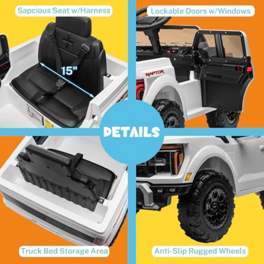 12V 公認電動カー、幼児用乗用トラック（リモコン付き）、子供用乗用玩具（LEDライト、Bluetooth、ラジオ付き）