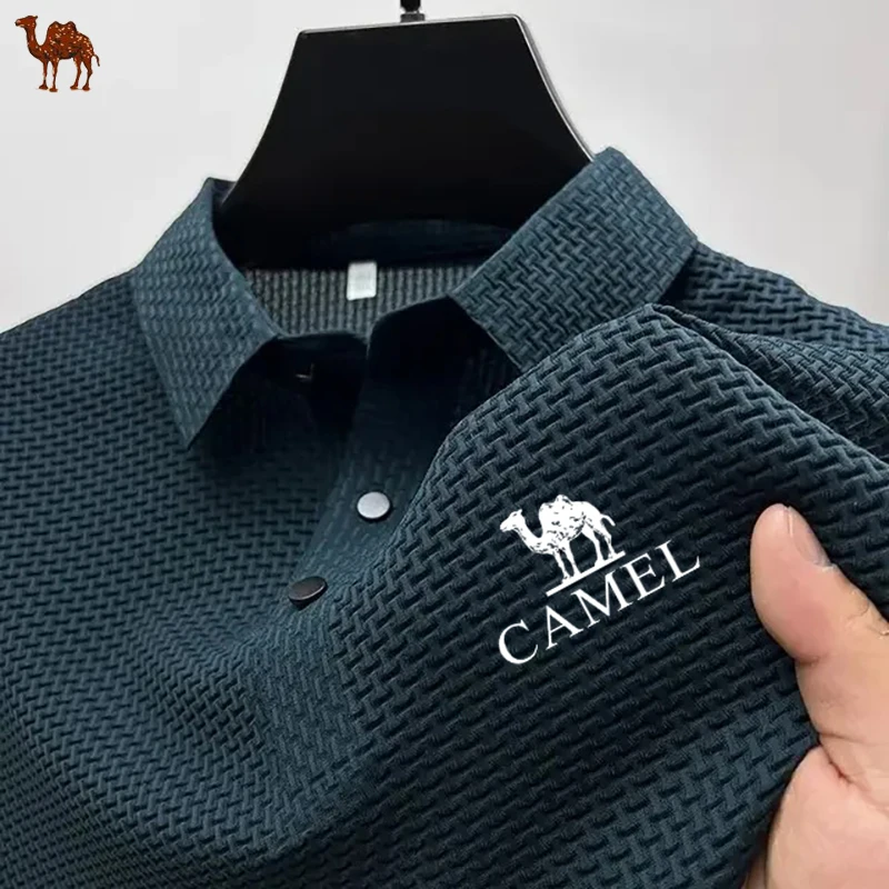 Camiseta de camelo monocromática masculina, marca de alta qualidade, camisa polo personalizada, moda casual, baixo preço, popular, primavera e