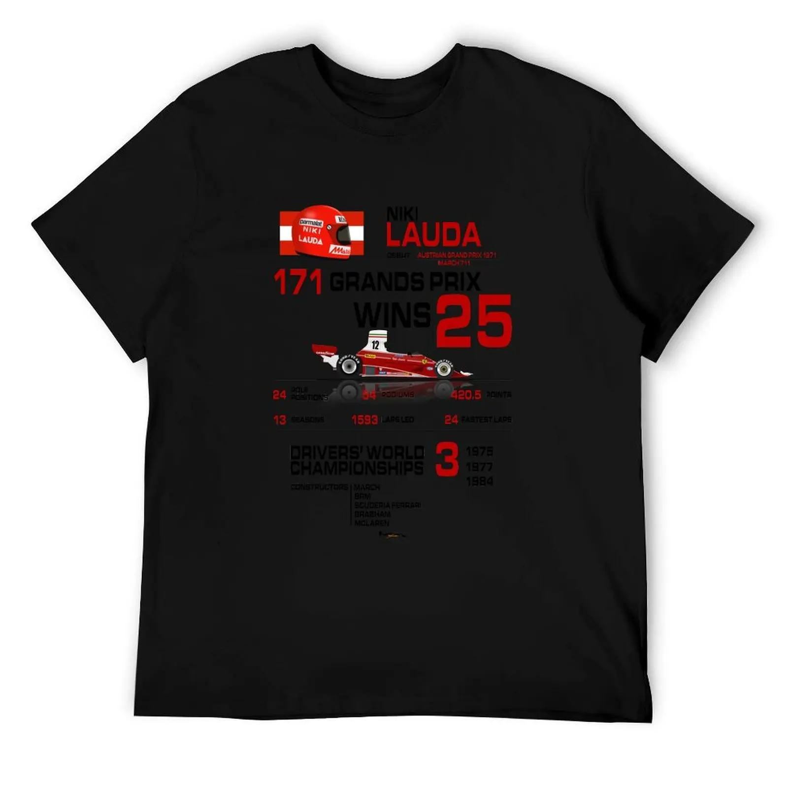 

Niki Lauda - F1 Stats with car & helmet design T-Shirt t shirt man designer T-Shirt