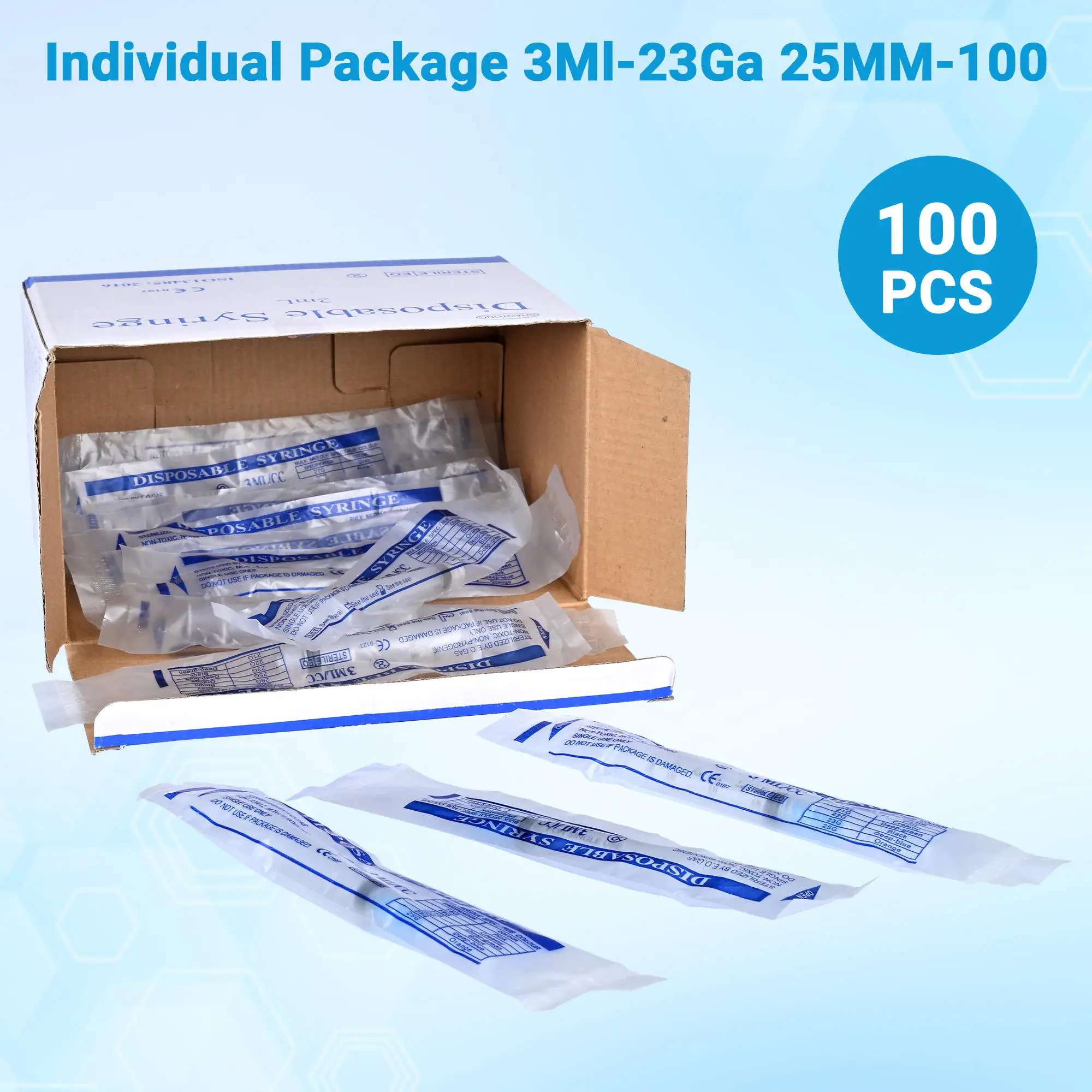 Manual Push Disposable Safety Veterinary Injection Syringe 3ml Luer Lock With Needle Individually Packed