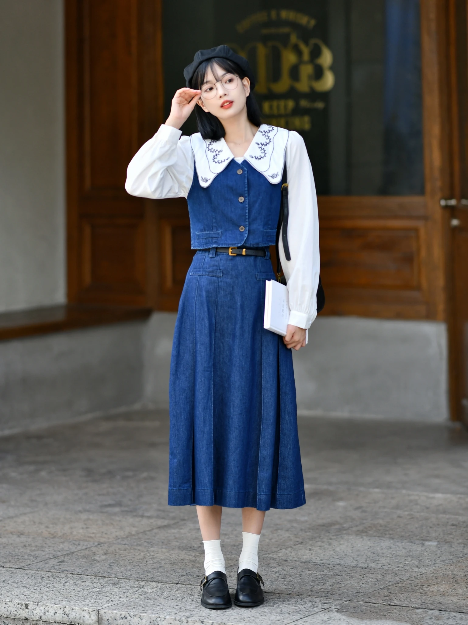 

Джинсовая юбка с высокой талией для женщин, винтажная, синяя, в стиле рабочей одежды, модная юбка-солнце, весна 2024, новинка