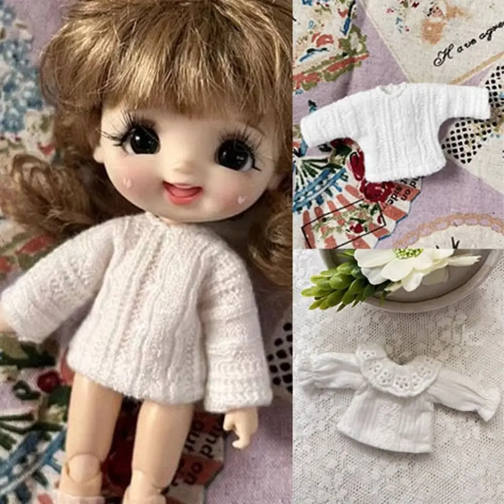 High Quality Fashion Doll Shirt Sweaters 2 Styles White Doll T-shirt Tops Gift Toys 1/11 ob11 Dolls/1/12 Bjd Dolls