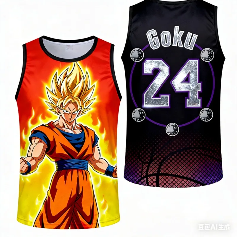 2026 Summer Dragon Ball Retro Fitness Vest Men's Oversized 3D Printed Vest Family Unisex Children's Sports Shirt